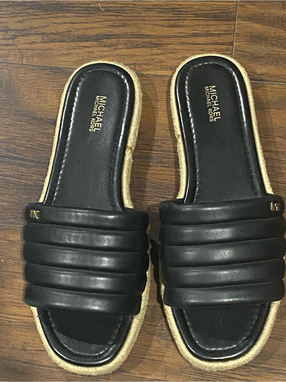 Michael Kors Black Quilted Espadrille Slide Sandals